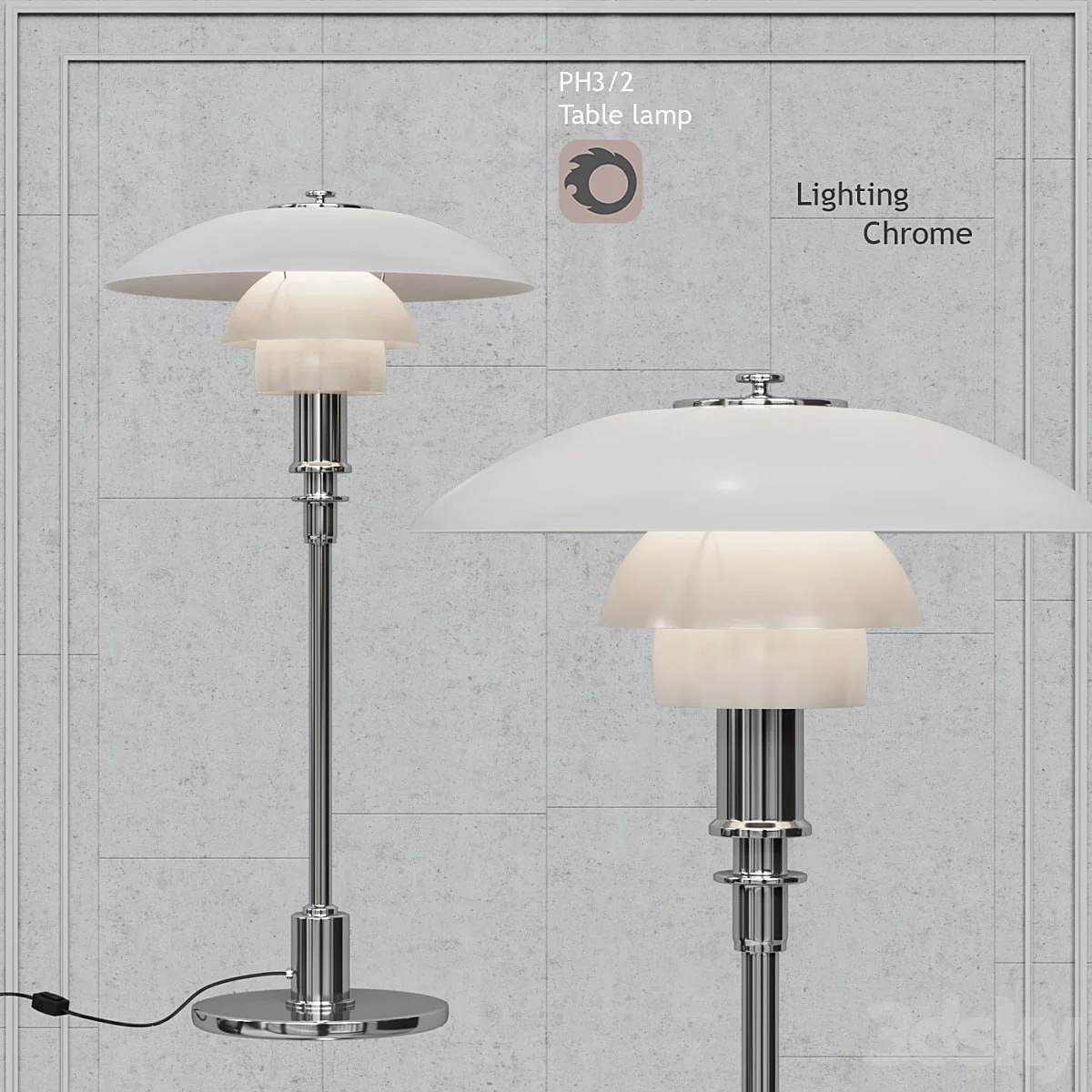 Table lamp Louis Poulsen chrome PH3 / 2 white glass